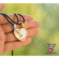 Кулон парный для двоих Изящные коты. Сердце Gold. Цена за 1 пару. Нержавеющая сталь